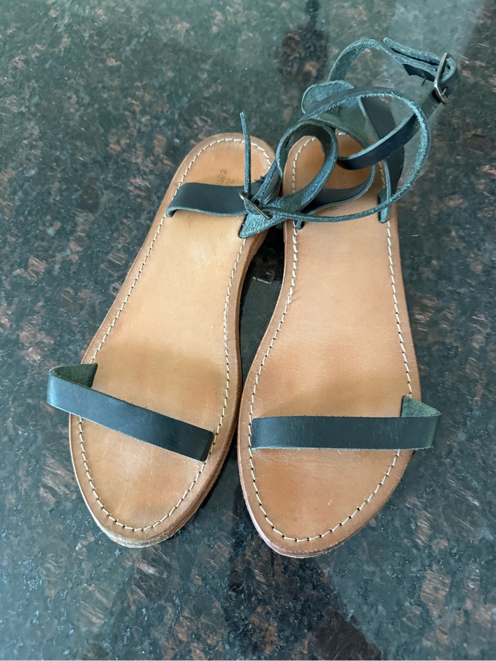 Women's Black Leather Ankle Sandals
